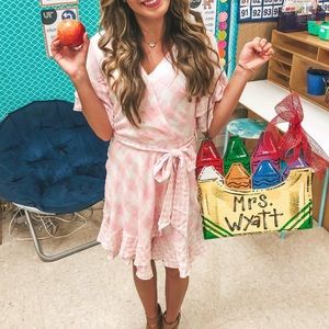 Pink Gingham Wrap Dress